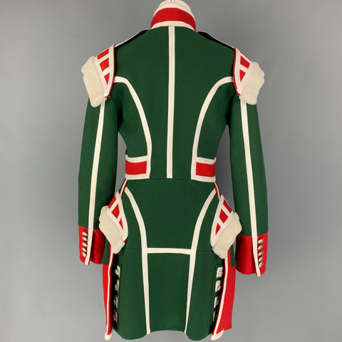 BURBERRY Otoño 2017 Talla 8 Abrigo ceremonial de lana con ribete de piel de oveja verde y rojo