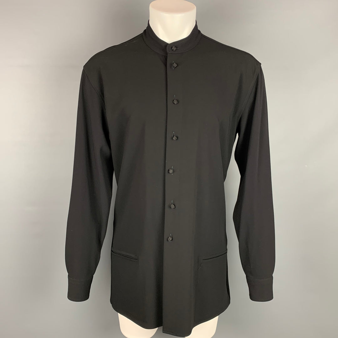 GIORGIO ARMANI Size M Black Wool Nehru Collar Shirt Jacket