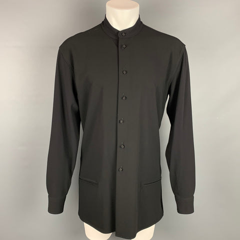 GIORGIO ARMANI Chaqueta camisera con cuello Nehru de lana negra Talla M