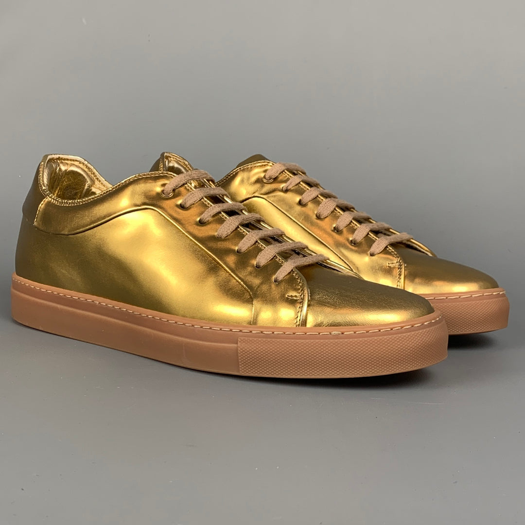 PAUL SMITH Size 9 Gold  Leather Lace Up Sneakers