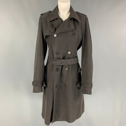 VERONIQUE BRANQUINHO Talla 12 Gabardina con cinturón y doble botonadura de algodón color carbón