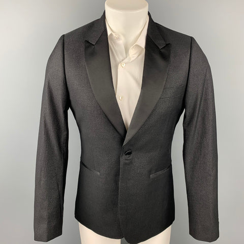 PAUL SMITH Soho Talla 38 Esmoquin regular de un solo botón en mezcla de lana negra y plateada