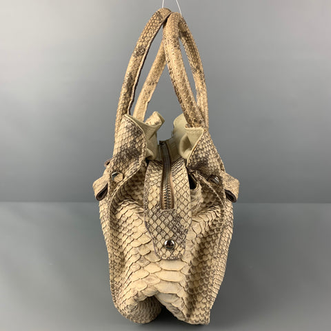VINTAGE Beige Grey Snake Skin Top Handles Handbag
