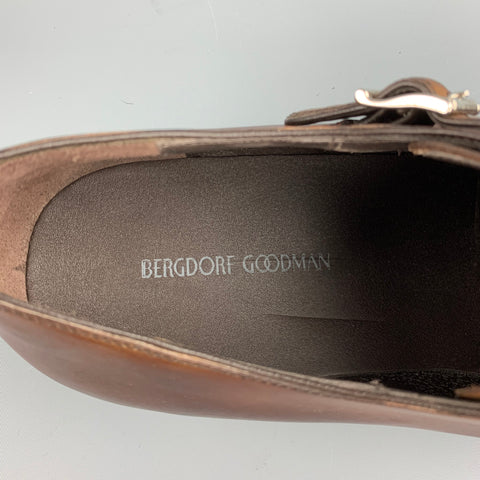 BERGDORF GOODMAN Size 11.5 Brown Antique Leather Double Monk Strap Loafers