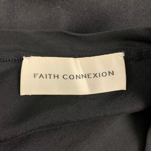 FAITH CONNEXION Size S Black Silk Ruffled Short Sleeve Blouse