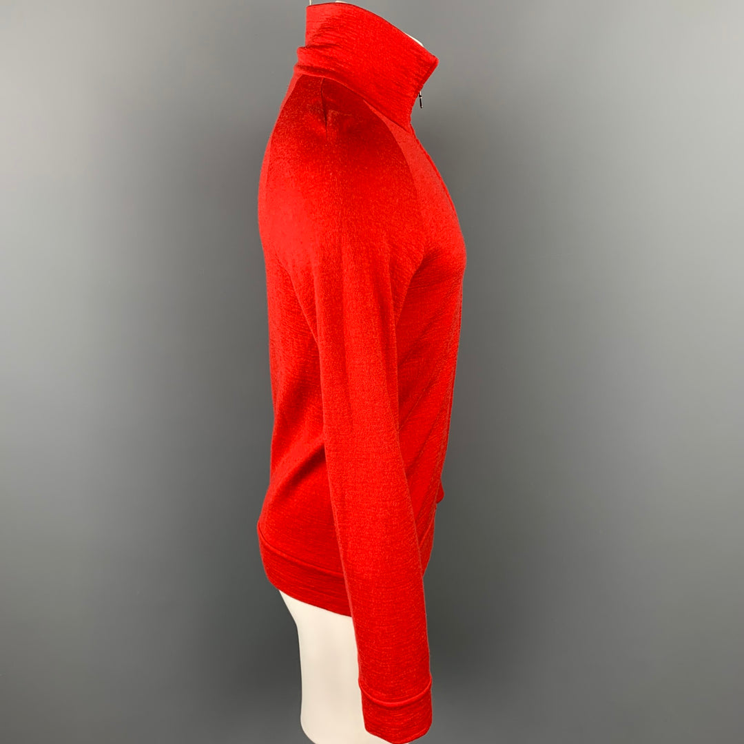 NICOLE FARHI Size M Red Wool Zip Up High Collar Pullover Sweater