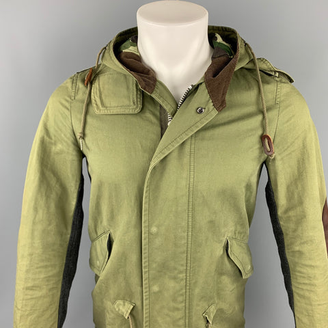 JUNYA WATANABE Size M Olive Cotton Leather Trim Parka Jacket