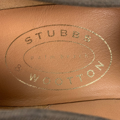 STUBBS & WOOTTON Size 10.5 Brown Dragonfly Motif Embroidery Velvet Slip On Loafers