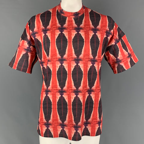 LABRUM Size XL Brick Black Abstract Print Cotton Crew-Neck T-shirt