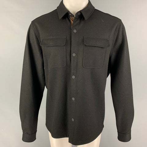 MASSIMO DUTTI Size L Black Brown Contrast Trim Wool Blend Jacket