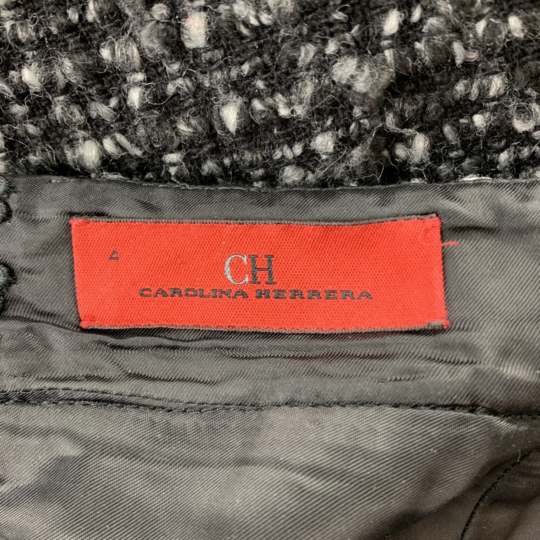 CAROLINA HERRERA Size 4 Black & Grey Boucle Textured Wool Blend Skirt
