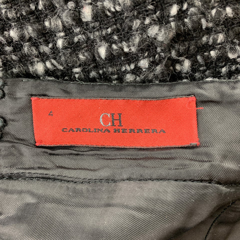 CAROLINA HERRERA Size 4 Black & Grey Boucle Textured Wool Blend Skirt