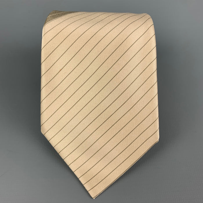 JIL SANDER Size Beige Grey Diagonal Stripe Silk Satin Tie