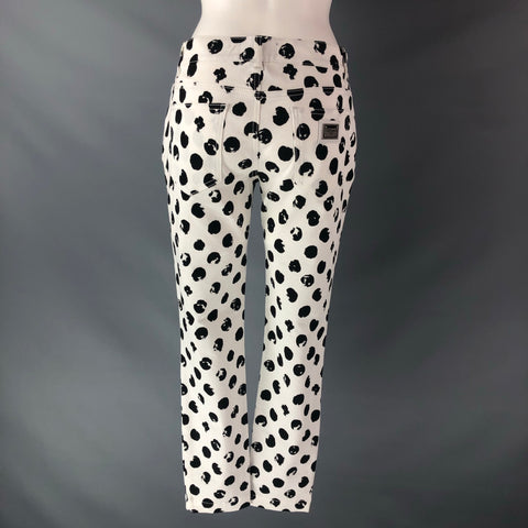 DOLCE & GABBANA Size 6 White Black Cotton & Elastane Dots Jeans