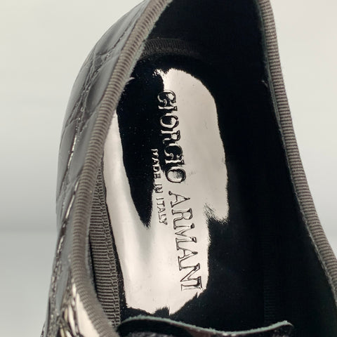 GIORGIO ARMANI Black Embossed Leather Lace Up Shoes