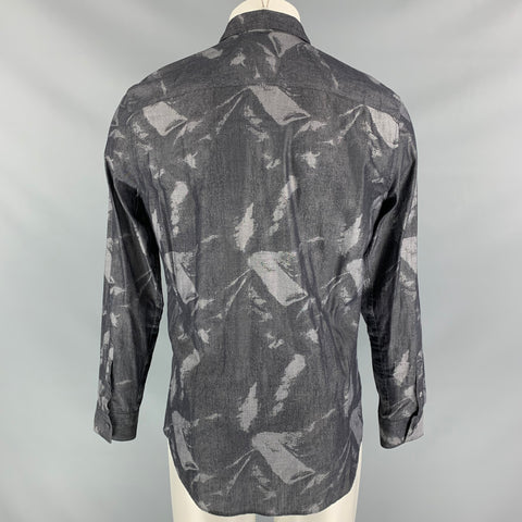 EMPORIO ARMANI Size M Charcoal Grey Print Cotton Long Sleeve Shirt