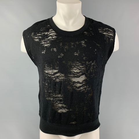 IRO Nuala Size S Black Distressed Cotton Blend Sleeveless Pullover