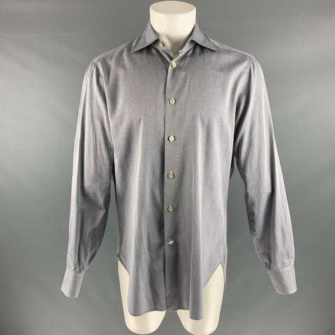 KITON Size M Grey Cotton Long Sleeve Shirt