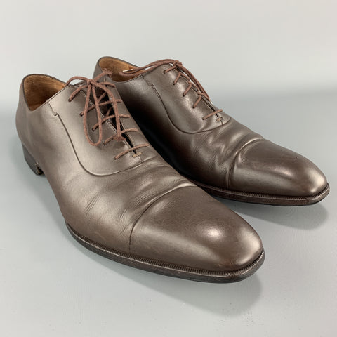 A. TESTONI Taille 13 Cuir Marron Cap Toe Lace Up