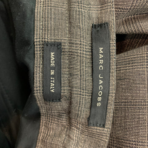 MARC JACOBS Talla 32 Pantalones cortos con cordón en mezcla de lino a cuadros marrón y negro