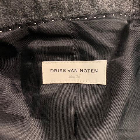 DRIES VAN NOTAN Talla 4 Chaqueta bordada de algodón de lana gris dorado