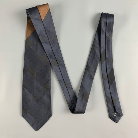 DRIES VAN NOTEN Navy Brown Color Block Silk Tie