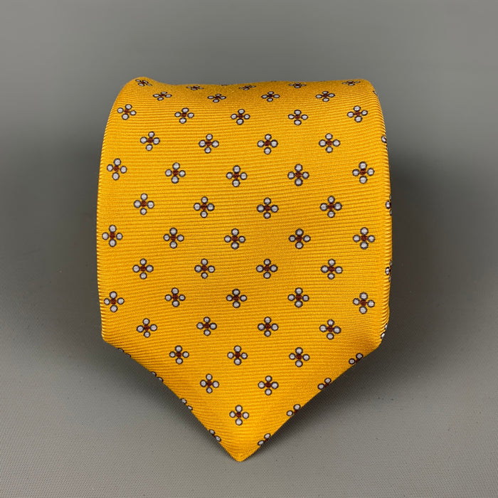 KITON Yellow Light Blue Abstract Floral Silk Tie