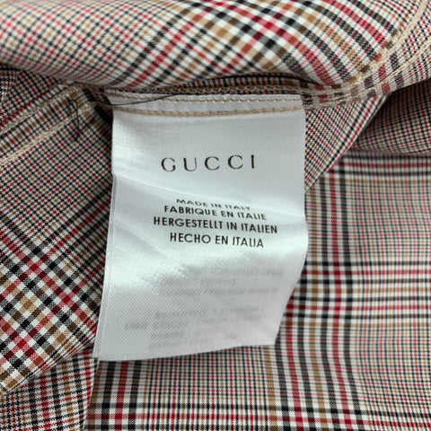 GUCCI Size L Navy Red Plaid Cotton Long Sleeve Shirt