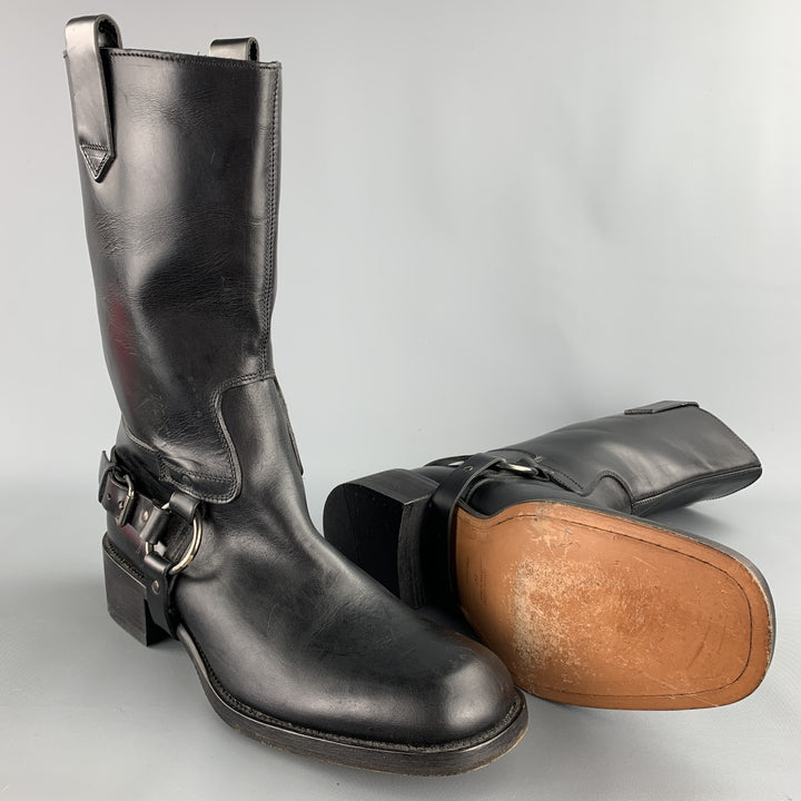 MIU MIU Size 11 Black Leather Harness Pull On Boots