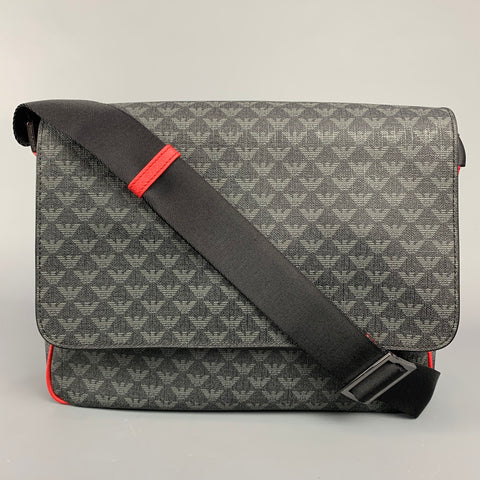 EMPORIO ARMANI Charcoal & Grey Monogram Canvas Cross Body Bag