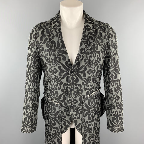 COMME des GARCONS HOMME PLUS Size S Grey & Black Jacquard Polyester / Cotton Coat