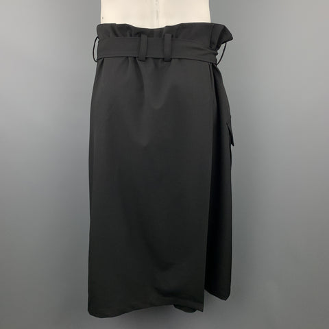 Y's by YOHJI YAMAMOTO Size L Black Wool Skirt Overlay Gathered Waist Shorts