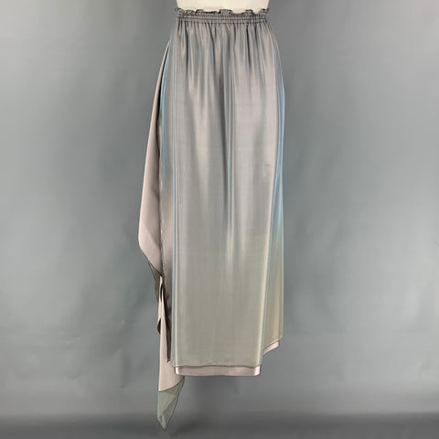 ZORAN Size M Aqua & Brown Silk Long Elastic Waistband 2 Piece Set