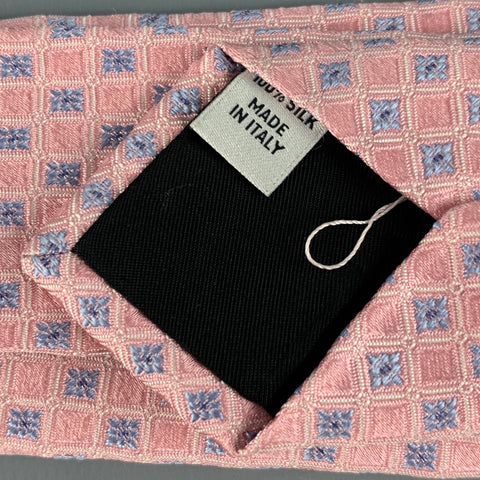 VALENTINO Pink Light Blue Squares Silk Tie