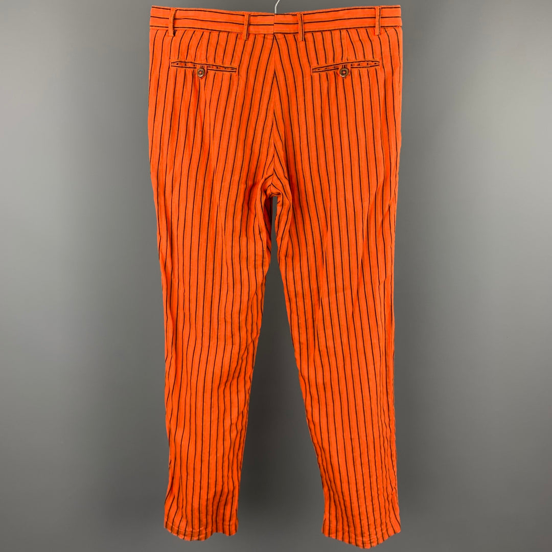ETRO Size 32 Orange Stripe Linen Zip Fly Casual Pants