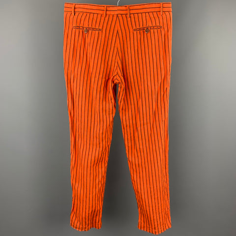 ETRO Size 32 Orange Stripe Linen Zip Fly Casual Pants