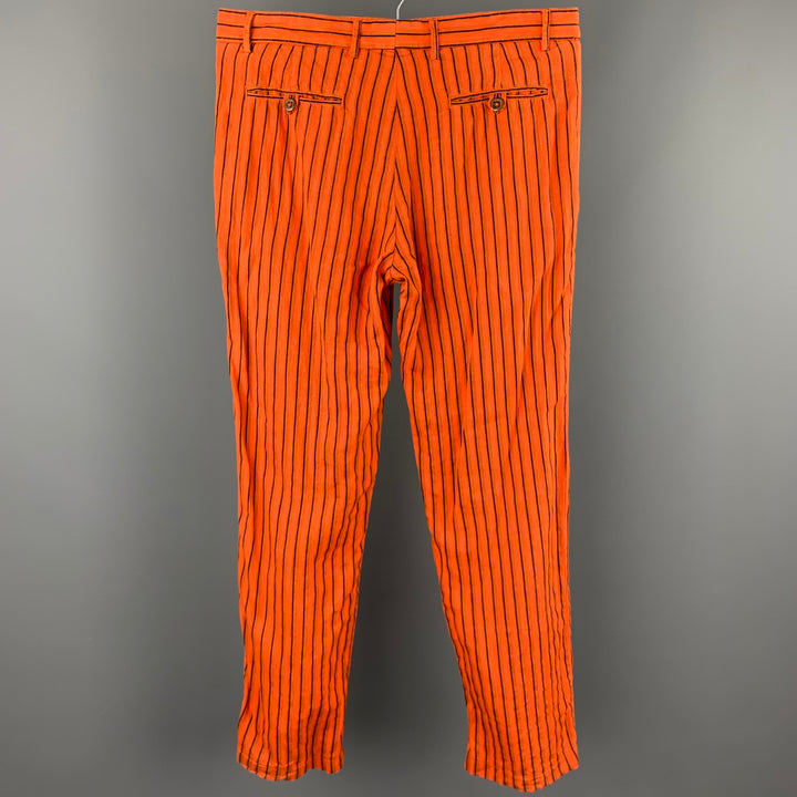 ETRO Taille 32 Pantalon décontracté en lin à rayures orange avec braguette zippée