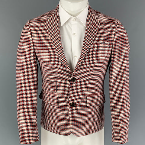 BLACK FLEECE Size 36 White Navy Red Houndstooth Wool Sport Coat