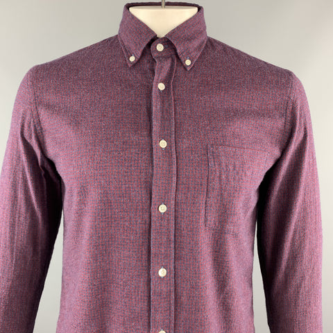 HARTFORD Size L Burgundy & Navy Plaid Cotton Button Up Long Sleeve Shirt