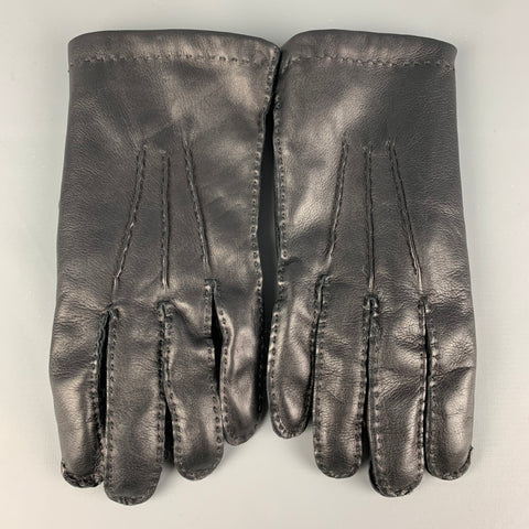 TURNBULL & ASSER Size 9 Black Leather Fur Gloves