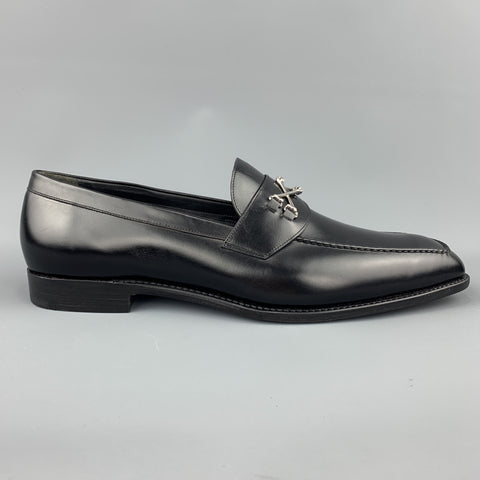BARKER BLACK Size 12.5 Black Leather Cross Bones Slip On WOLFE Loafers