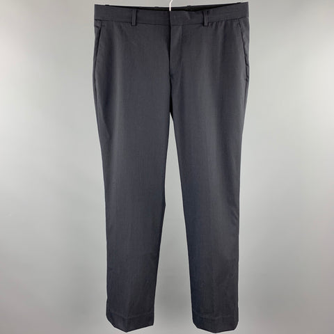THEORY Size 34 Black Pinstripe Wool Blend Zip Fly Dress Pants