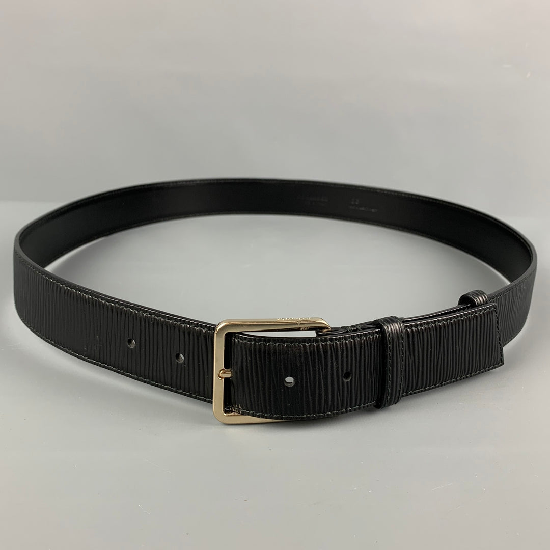 JIL SANDER Size L Black Textured Leather Belt