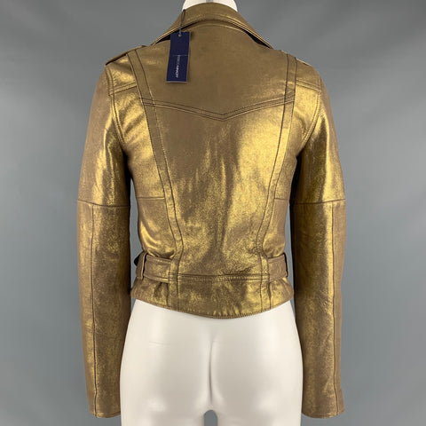 REBECCA MINKOFF Size XS Gold Leather Metallic Lambskin Biker Jacket (Outdoor)