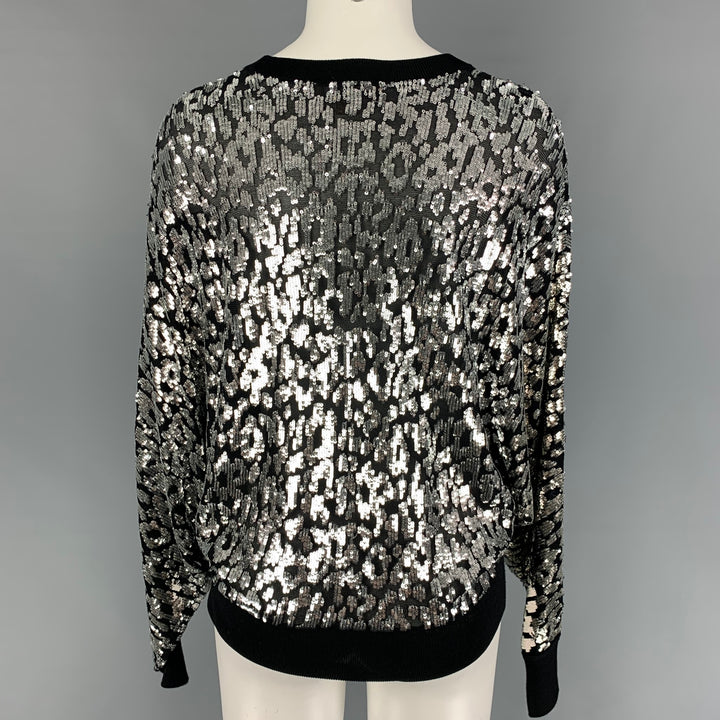 MICHAEL KORS COLLECTION Size M Black Silver Viscose Sequined Pullover