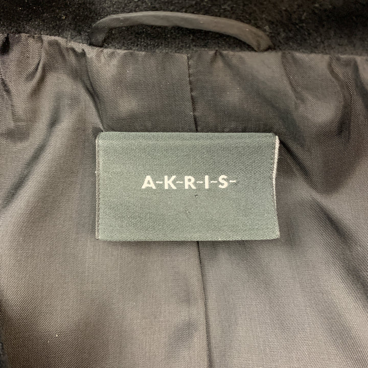 AKRIS Size 8 Navy Wool Satin & Black Velvet Skirt Suit