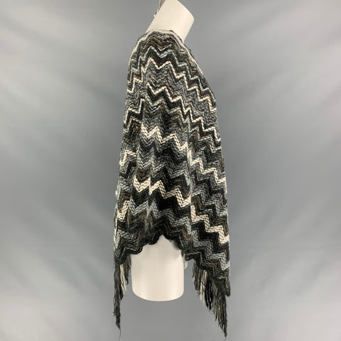 MISSONI One Size Grey Blue & White Wool Blend Zig Zag Sweater