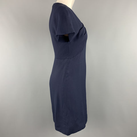 Vintage GIVENCHY Size 6 Navy Crepe Gathered Scoop Neck Cocktail Dress