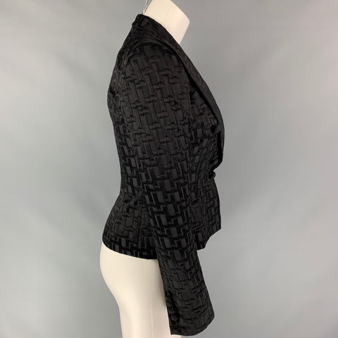 DOLCE & GABBANA Size 4 Black Jacquard Nylon / Silk Textured Jacket