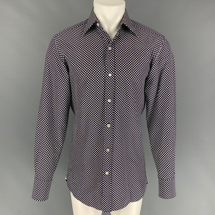 TOM FORD Size M Navy White Polka Dot Cotton Silk Long Sleeve Shirt